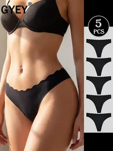 5 Pack Women's Seamless No Show Thongs Panties Low Rise Scalloped Wave Edge 5+ Colors Nylon Spandex Blend Ultra-Soft Stretch Casual Everyday Invisible Underwear