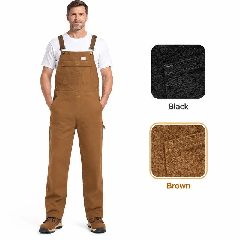 HISEA Men's Cotton Duck Bib Overalls - Relaxed Fit Workwear with Adjustable Straps, Tool Pockets for Farming, Construction (Beige Brown)