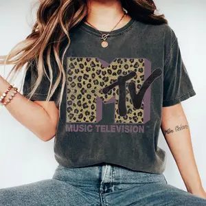 MTV Classic Leopard Print Bold Logo Shirt, Music Television MTV Logo Tee, Retro 80s 90s Style MTV Tee