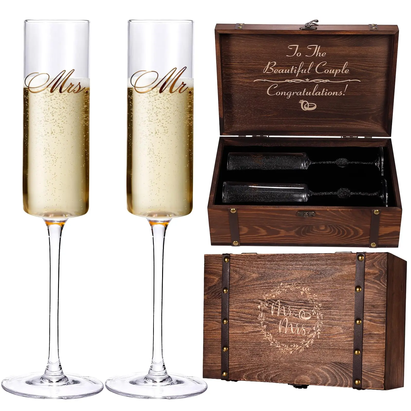 Mr. and Mrs. Engraved Glass Champagne Flutes Set - Festive Party Gifts, Wedding Gifts for Couples Home Drinkware, Engraved Glass Party Gifts