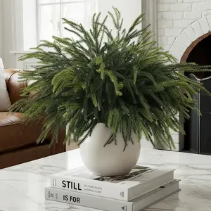 12 Piece Norfolk Pine Branches, 18 Inch Artificial Christmas Greenery, Fake Snowy Pine Branches, Ideal for Vases, DIY Crafts, Wreaths, Home Decor