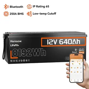 HumsiENK 12V 640Ah LiFePO4 Lithium Battery Bluetooth 250A BMS 15000+ Cycles IP65 Low Temp Protection 8192Wh Output for Off-Grid Home Backup Solar Energy