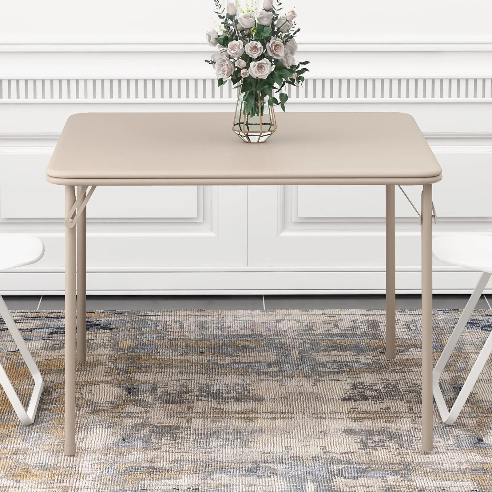 Durable Beige Wood Folding Table - 96x96x70 cm, Compact Fold Space Saver, Easy to Carry and Store, Versatile Indoor Furniture for Living Room, Bedrooms, Camping Use, Balcony