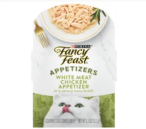 Purina Fancy Feast Appetizers Grain Free Wet Cat Food Complement White Meat Chicken Appetizer in a Savory Tuna Broth Cat Food Topper - (Pack of 10) 1.1 oz. Trays