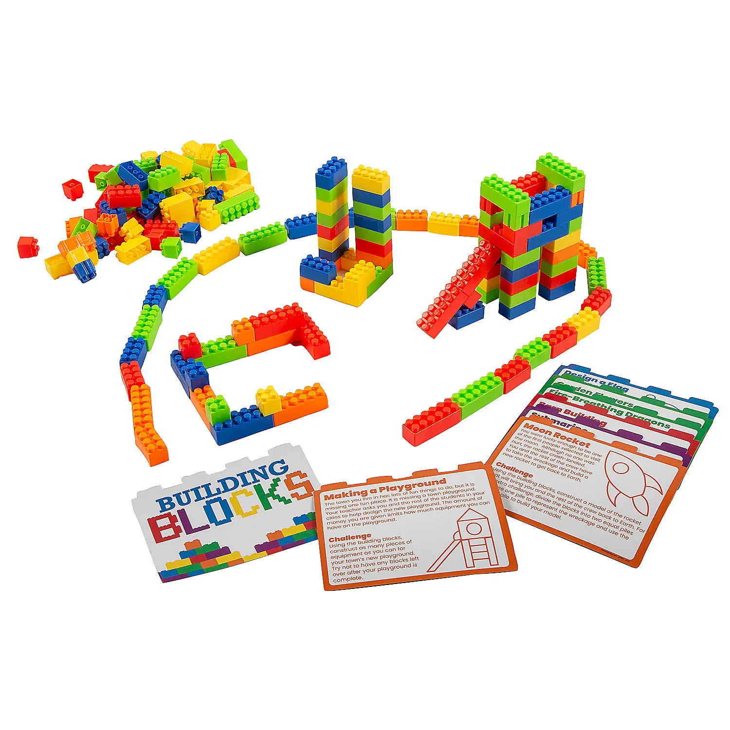 148-Pcs. OTC Co. Plastic STEM Construction Set - Unisex Stacking Bricks & Parts Activity Kit with 6" x 4 1/2" Cards, Homeschooling Model Building Blocks for Children's Development Support