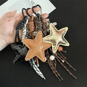 2026 New PU Leather Starfish Charm, Cute Braided Rope Keychain, Fashion Charm Accessory for Mobile Phone Straps & Bag Decorations, Star Charm