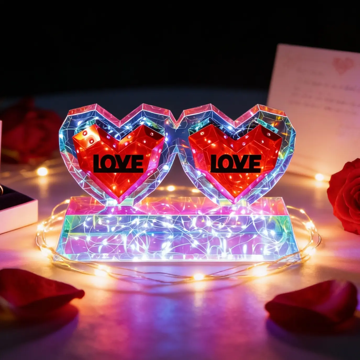 LED Romantic Glow Heart Ornament — USB Powered with 8 Flashing Modes Designed for romantic occasions, it's the perfect gift for Valentine's Day, anniversaries, or proposals