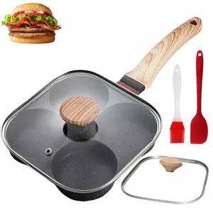 4-Cup Non-Stick Frying Pan with Lid, Healthy Granite Material, Multi-Functional Breakfast Frying Pan Suitable for Eggs, Pancakes, Toast, Crepes, Compatible with Gas Stove and Induction Cooker