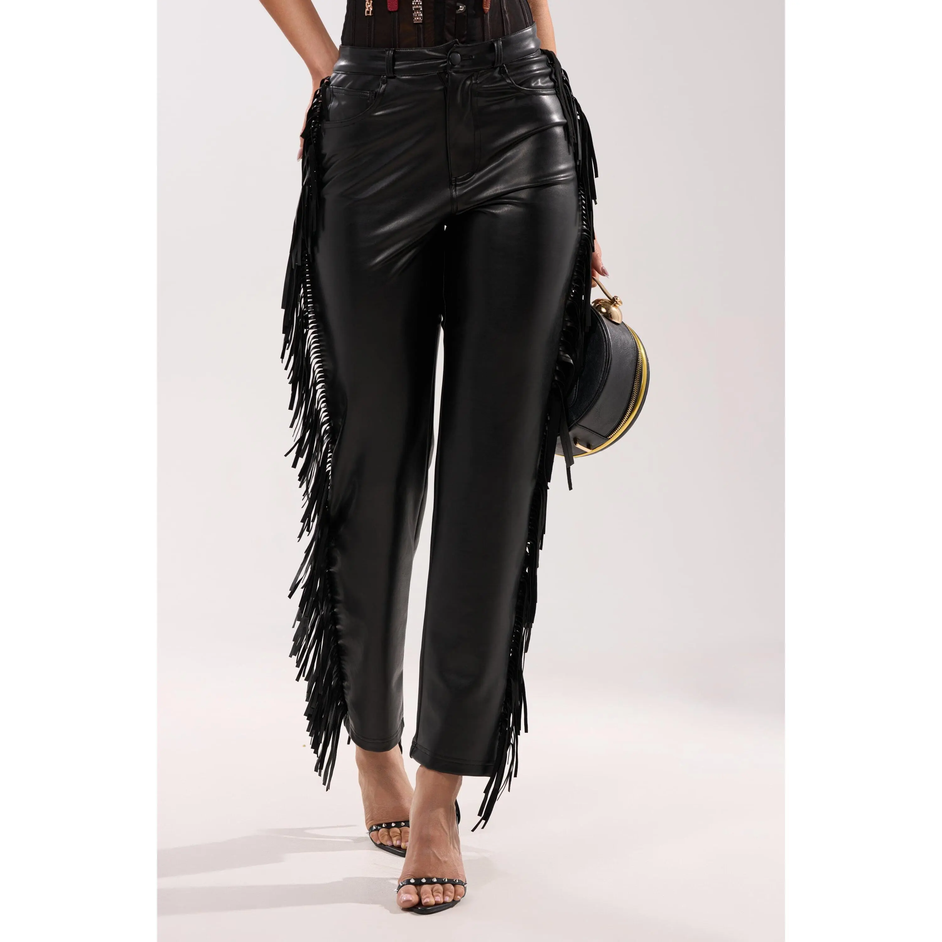 LETS GO TO THE RODEO FRINGE FAUX LEATHER PANT