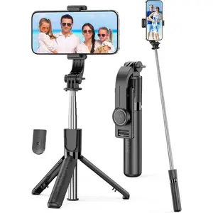 Portable Selfie Stick, 4 in 1 Extendable Phone Tripod Stand with Detachable Wireless Remote & Phone Holder 360° Rotating Mini Travel Tripod