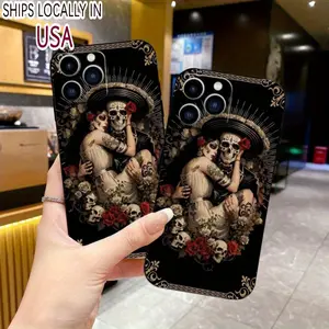 Mexico Day of The Dead Skull Pattern Fashionable Cool Unique Iphone Phone Case, Anti-Drop with Lens Protection, TPU Material, Suitable for Iphone 11/ 12/ 13/ 14/ 15/ 16/ Pro Max