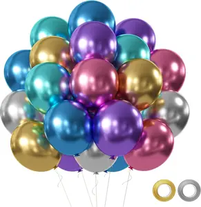 Metallic Chrome Party Balloons, 50Pcs 12 Inch Chrome Metallic Balloon Assorted Balloons Colorful Latex Balloons for Graduation,Baby Shower, Birthday, Bridal Shower, Wedding Party Decoration