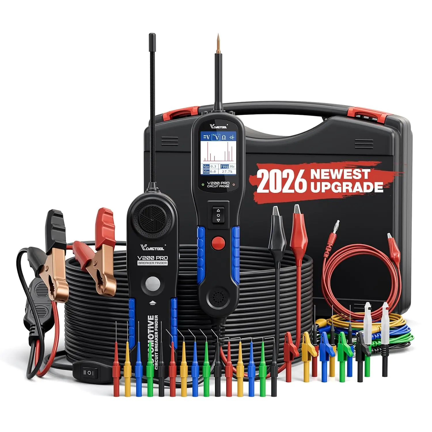 V200 PRO Upgrade Kit Automotive Power Circuit Probe Tester with 30PCS Back Probe Kit, 12/24V Electrical Short and Open Circuit Finder AC/DC Voltage Test Activating Component 40Ft Cable
