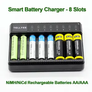 8 Slot Smart Battery Charger, Minimalist Tech Style, Independent Display Fast Charging, Overcharge Protection, Essential for Home/digital Devices