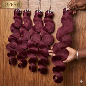 【JOPEAR】14A 99J Burgundy Human Hair Bundles Colored Wine Red Body Wave Double Weft Bundles 30 Inch Brazilian Remy Human Hair Extensions #Summer