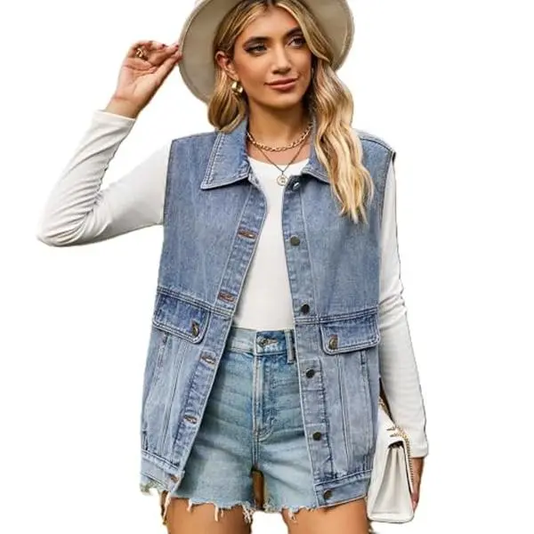 EMMIOL Womens Denim Vest, Jean Vest Top with Pockets, Baggy Streetwear Sleeveless Jacket, Vintage Y2k Trendy 2026