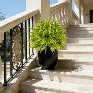 5 Counts Realistic Faux Fern Plants Set, Artificial Boston Ferns, Artificial Potted Plant, UV Resistant, Indoor Outdoor Decor, Home Garden Wedding Party Decoration