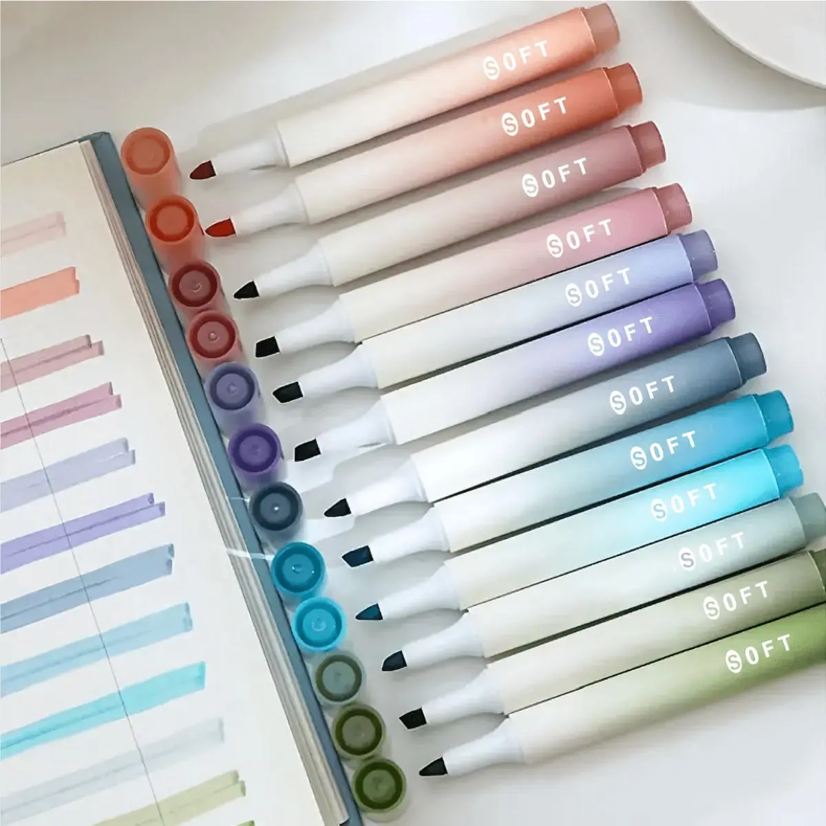 Morandi Color Highlighter Marker Pen Set, Journaling Highlighters, 12pcs Hand Account Pen, Note Taking & Graffiti Drawing Pen Set, Aesthetic Pens, Unique Pens, Art Supplies, Stationery Supplies