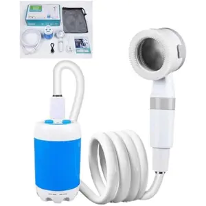 Portable Shower Pump - Rechargeable Outdoor Shower Head Sprayer, Pumps Water from Bucket, Perfect for Camping, Hiking, Travel, Car Washing & Pet Cleaning