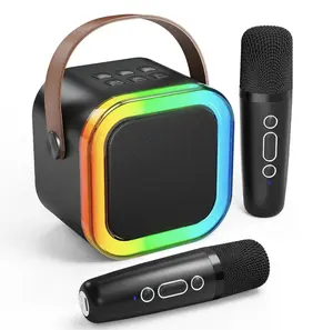 Mini karaoke machine with microphone sound system, portable karaoke machine with 2 wireless microphones, birthday gifts for girls and children aged 4-12, family gatherings Rechargeable