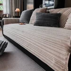 Solid Color Irregular Striped Sofa Cover, 1 Count Non-slip, Soft Comfortable Sofa Protector for Home Living Room Hotel Dormitory Sofa Couch Covers