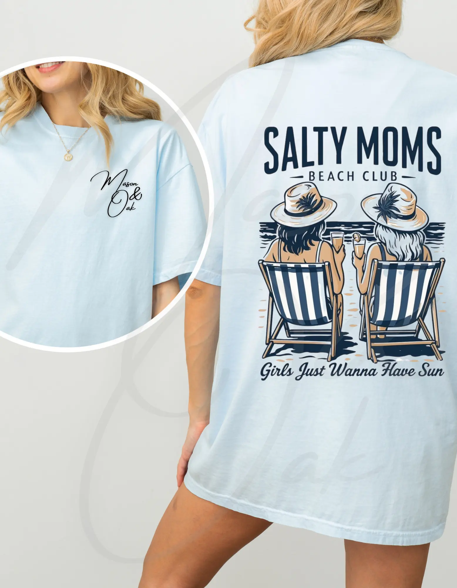Mason & Oak Comfort Colors Salty Moms Beach Club T-Shirt Girls Just Wanna Have Sun Tee Unisex S-4XL Coastal Summer Graphic Tee for Beach Moms