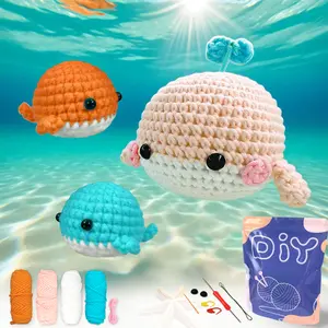 Beginner-Friendly Crochet Kit, Upgrade Your Craft Skills, Easy Yarn Starter Set, 3 Whale Designs, Includes Materials & Teaching Videos