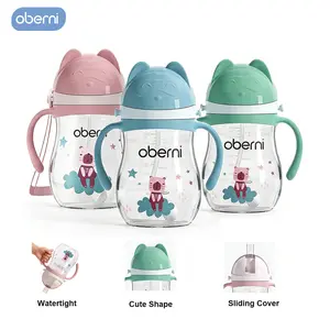 Oberni Baby Water Bottle 270ml 9oz Leakproof Sippy Cups with Non-Slip Handle BPA-Free PP Tritan Simple Clean Straw Cup for Infants