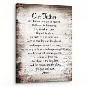 One Piece Wooden Frame Decorative Wall The Lord's Prayer, Wall Decoration, Inspirational Quotes Scripture Printed Wooden Frame Canvas Painting Room Office Church Decoration, Comes with Wooden Frame, Ready to Hang,