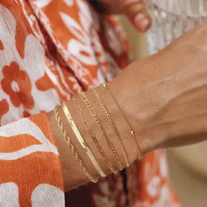 Five or six layers Gold Bracelets for Women, 14K Real Gold Jewelry Sets for Women Cute Tennis Beaded Bracelets for Women Cuban Link Paperclip Chain Dainty Bracelet Pack Gifts for Women Girls