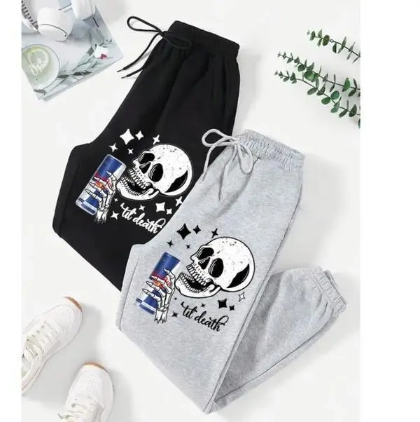 Bull Energy Drink #Redbull Til Death Printed Sweatpants, Unisex Letter Print Sweatpants, Sports Regular Fit Pants for Spring & Winter, Cotton Graphic Casual Sweatpant