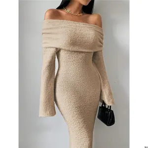 Fitted Flared Shoulder - Textured Raffin tiktok é a 1pc Off White - Cuff Sheath Knit Sweater Dress For Women