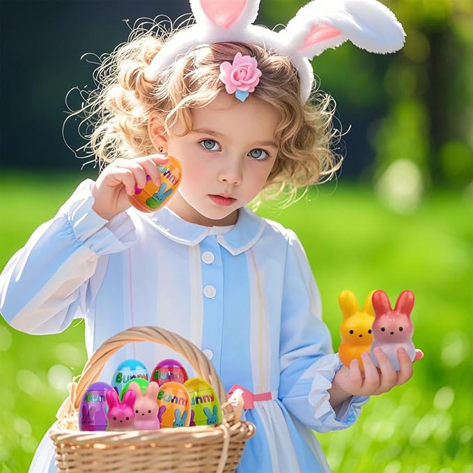 24‑Pack Prefilled Easter Eggs with Slow Rising Squishy Toys – Easter Bunny Surprise Toys for Kids Easter Egg Hunt, Easter Basket Stuffers & Party Favors