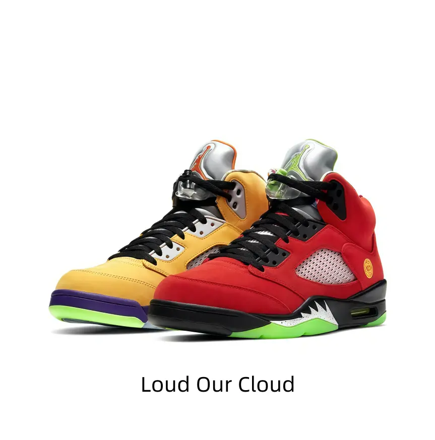 These mismatched color-block athletic shoes mix bold red and warm yellow tones with neon green soles, unique streetwear pick to make your daily outfit stand out all day long