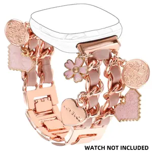 Fashionable Watch Band, Cute Band with Love Pendants for Women, Wearable Accessories Smart Watch Straps Compatible with Fitbit Versa 4/Versa 3/versa 2 /versa Lite/Sense 2/Sense