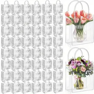 Clear Plastic Bag with Handle, 10/25pcs/set Clear Gift Bag, Party Favor Bag, Candy Tools Bag for Wedding Birthday Baby Shower, Wedding Party Packaging