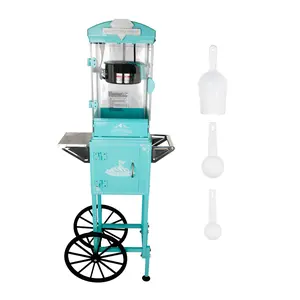 Popcorn Machine with Cart ,Wheels & 10 Oz Kettle Popcorn Maker Measuring 3 plastic spoon Home Theater Popcorn Machine-Cyan