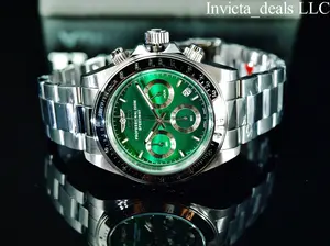 Rare New Invicta Men's 40mm SPEEDWAY DRAGSTER Chronograph GREEN DIAL Silver Stainless Steel Watch
