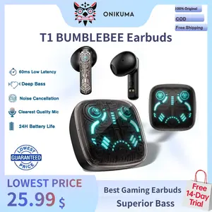(Special Warranty Free 14-Day Trial)ONIKUMA T1 Bluetooth Earphones Gaming Headphones Wireless with NO Delay Clear Mic and Microphone Deep Bass and Professional Noise Cancelling Headset Cool Gaming Earbuds Comfortable