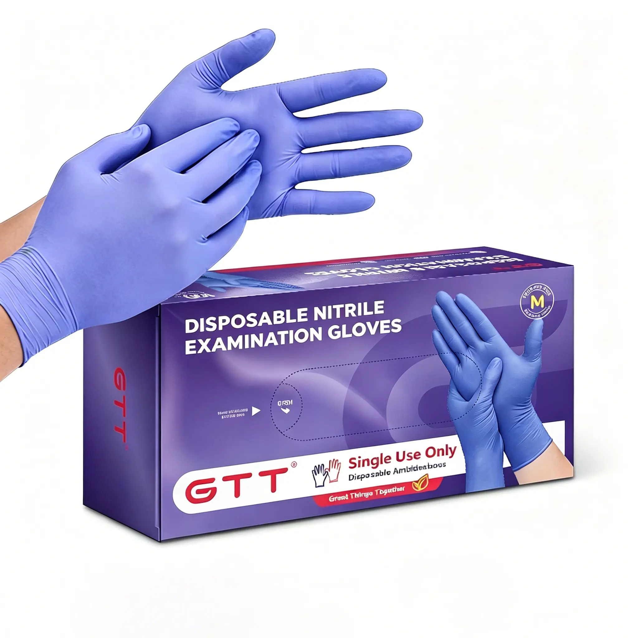 GTT 200PCS 5.5mil Nitrile Cleaning Gloves, Rugged Heavy-Duty Purple Disposable Latex-Free Soft Flexible Waterproof Anti-Slip Food-Safe Protection Gloves for Cleaning, Medical Tasks, Latex Free Cleaning Gloves, Protection Cleaning Gloves