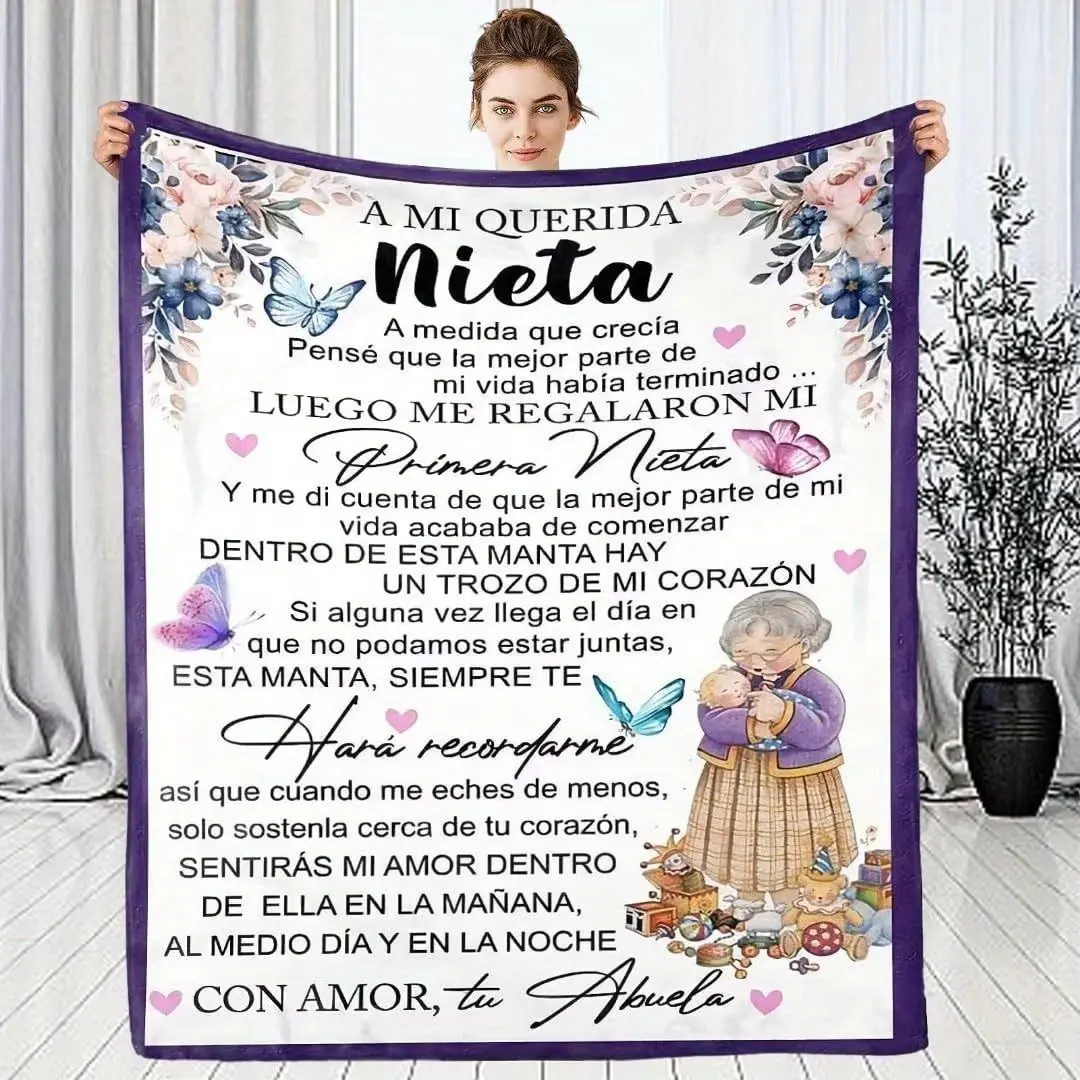 Flannel Fleece Throw Blanket - Butterfly Print with Love Message, Colorful Durable Multi-Size, 50x40in Small Child Bedding, Grandma-to-Grandkid Heartfelt Gift, Cozy Fluffy Blanket for Bedroom Sofa Room Decor