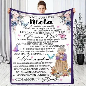 Flannel Plush Throw Blanket - Butterfly Print with Love Message, Cuddly Colorful Fuzzy, Soft Durable Multi-Size Bedding for Bedroom Sofa, Ideal Birthday Gift for Granddaughter from Grandma Abuela, Room Decor Essential, Butterfly Print Blankets