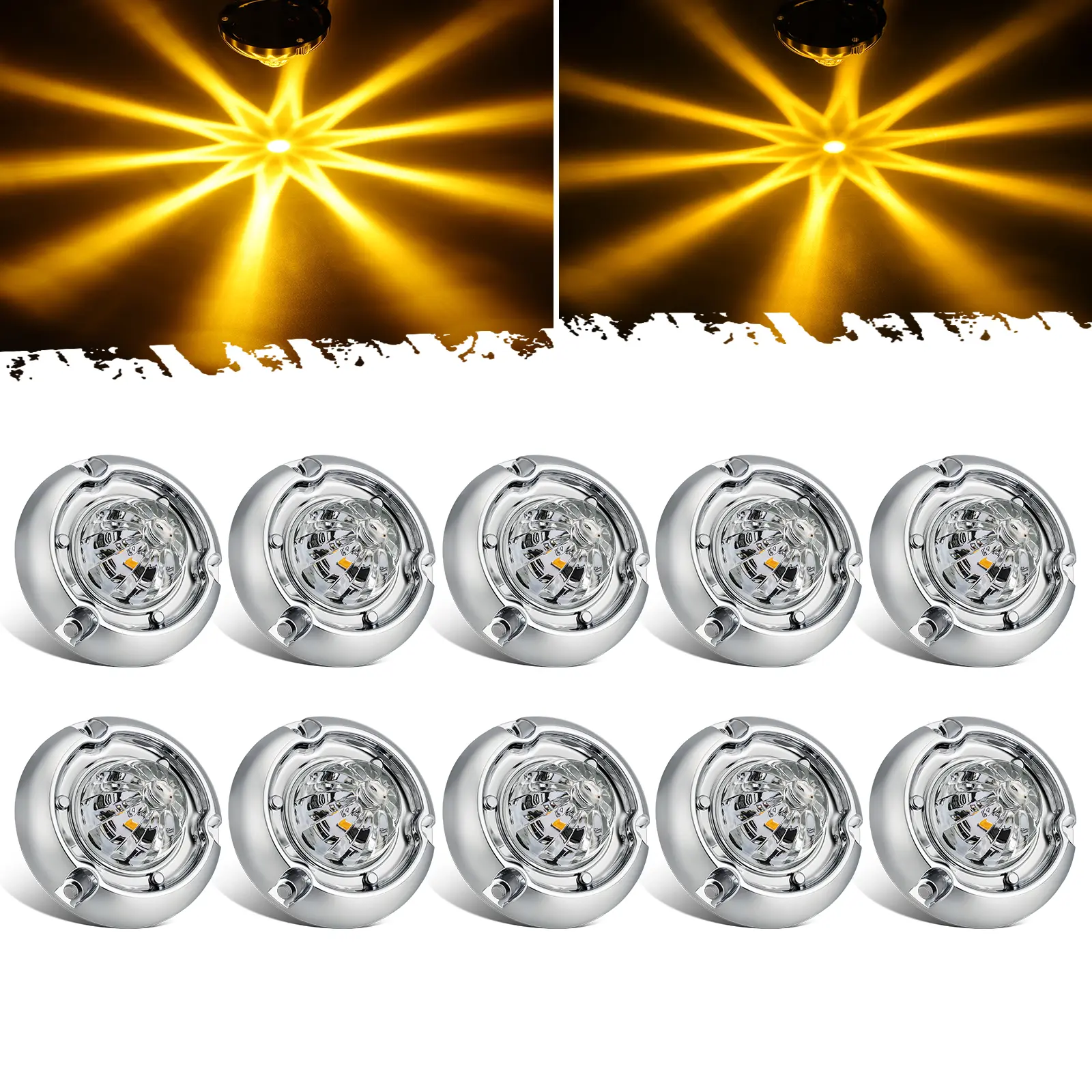 Partsam 10Pcs Mini Glass Lens Watermelon Lights, Amber LED Marker Clearance Light Turn Signal for Semi Truck Trailer RV, Compatible with Freightliner Kenworth Peterbilt