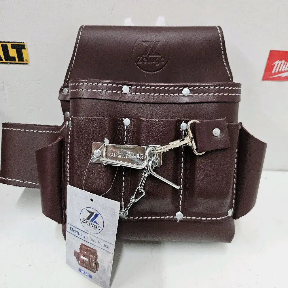 Zeluga Electrician Tool Pouch - Cherry  Leather 20-168  Tool Organizer with Multiple Pockets and Keychain