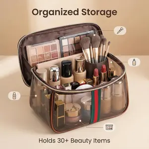 New Retro Vintage Clear Makeup Bag – Waterproof, Large-Capacity Zippered Toiletry Organizer for Women’s Travel and Storage