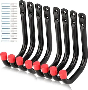 Heavy Duty Steel Garage Storage Utility Hooks, 8 Pack Wall Mount Hanging Storage Utility  Hanger, Black and Red