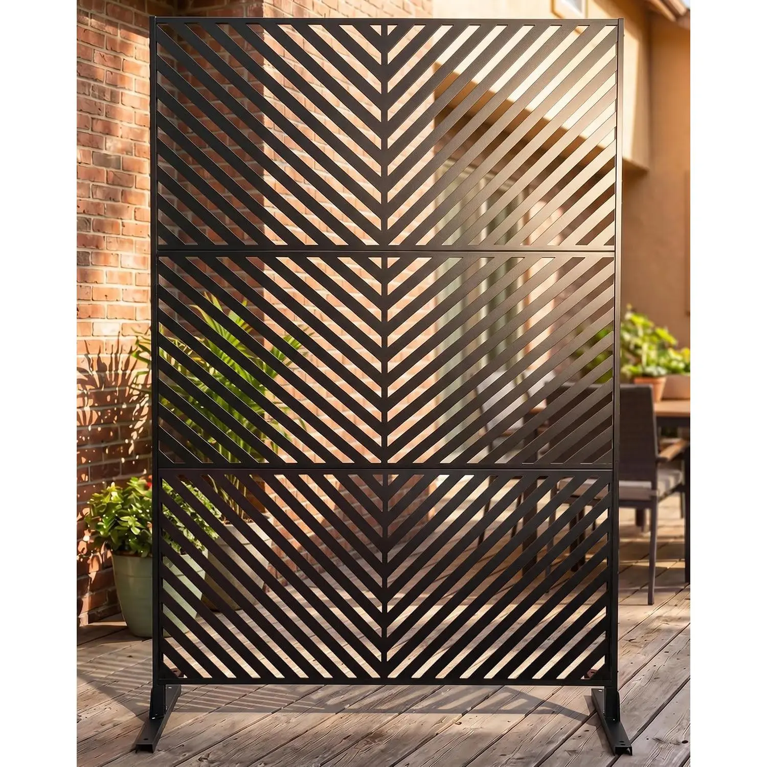 Outdoor Privacy Screen 48W x 75H Inch Metal Divider Panels, Steel Decorative Garden Fence Freestanding for Patio Yard Balcony Pool Enclosure, Black Arrow