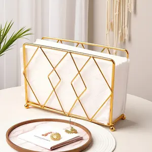 Gold Iron Napkin Holder - Rectangular Modern Minimalist Design for Kitchen & Restaurant Use - Thick Metal Tissue Box and paper towel dispenser with Elegant Golden Finish,punch-free paper towel holder,home organizer,small space organizer