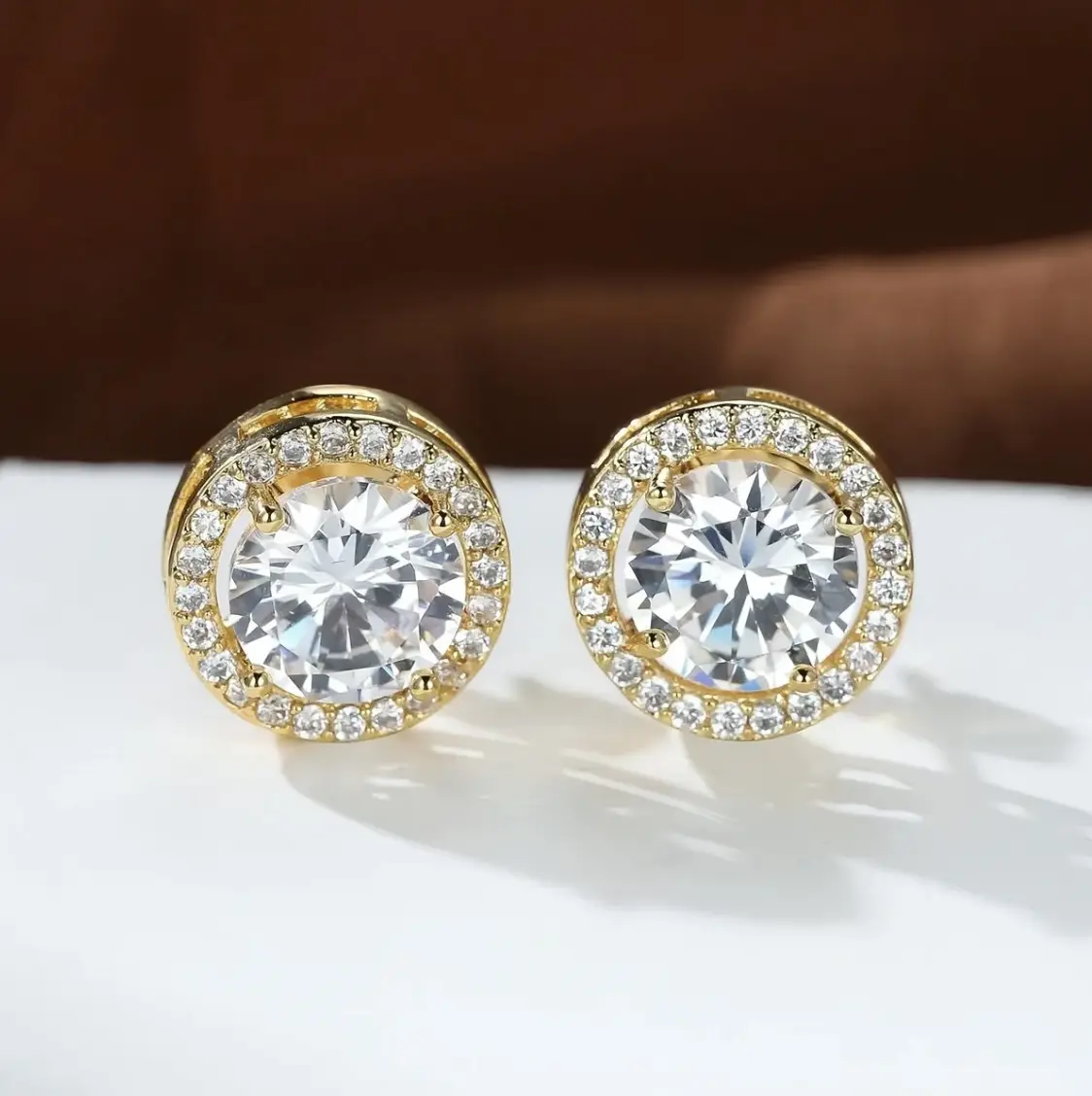 Round Cut Halo Stud Earrings, Full Paved Cubic Zirconia Simulated Diamond Earrings, 18K Gold Plated Hypoallergenic Luxury Jewelry, Unisex for Daily Wear, Wedding & Gifts