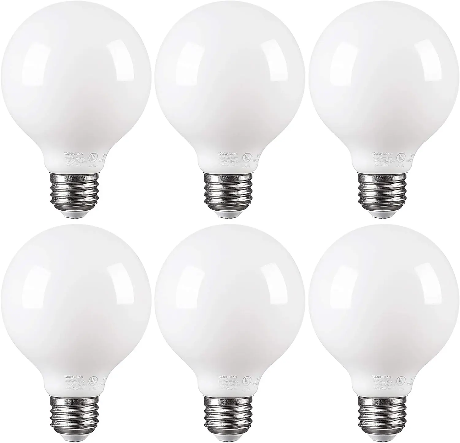 TORCHSTAR G25 Dimmable Globe LED Light Bulbs 4.5W(60W Eqv.), Round Frosted Vanity Light Bulb for Bathroom (2700K / 4000K)